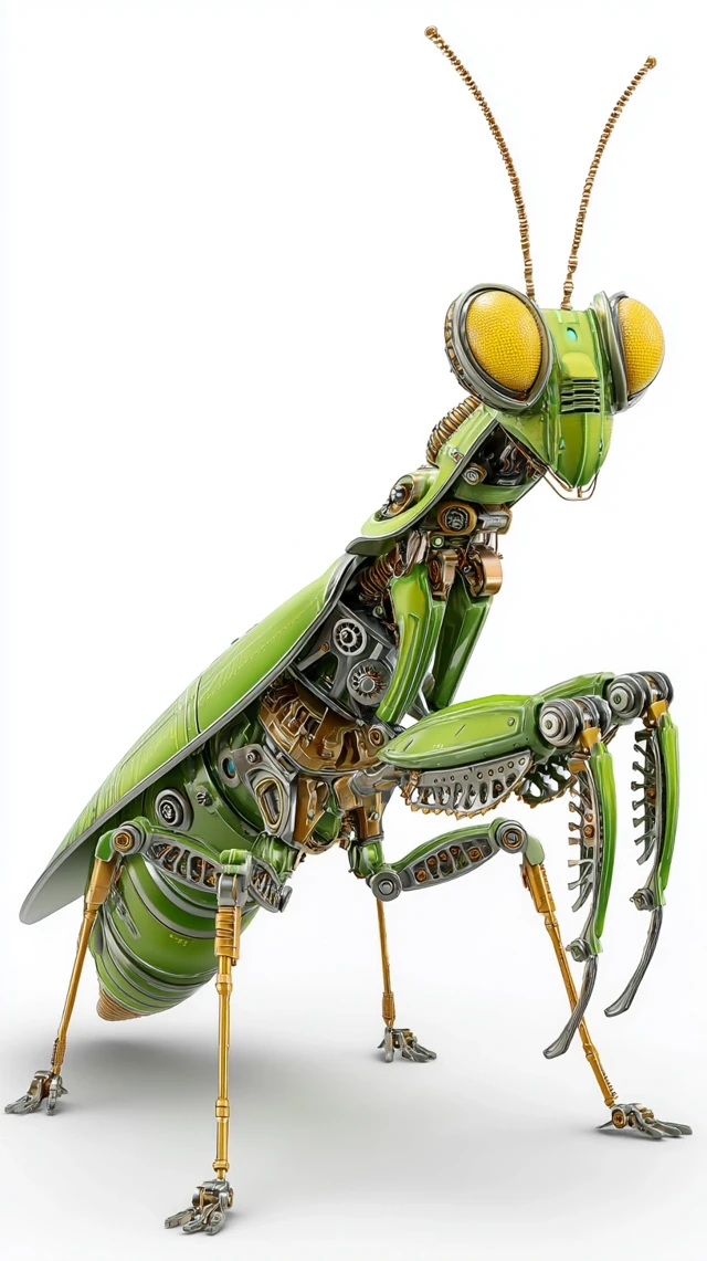 3D Cartoon Praying Mantis Metal Parts Pixar Style