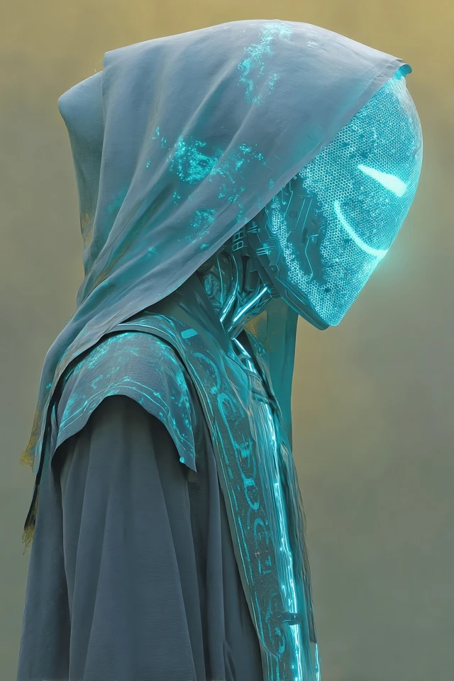 Cyberpunk Figure with Holographic Mask