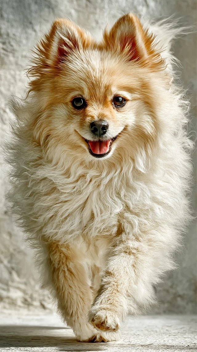 Cute Pomeranian Dog Running Toward You