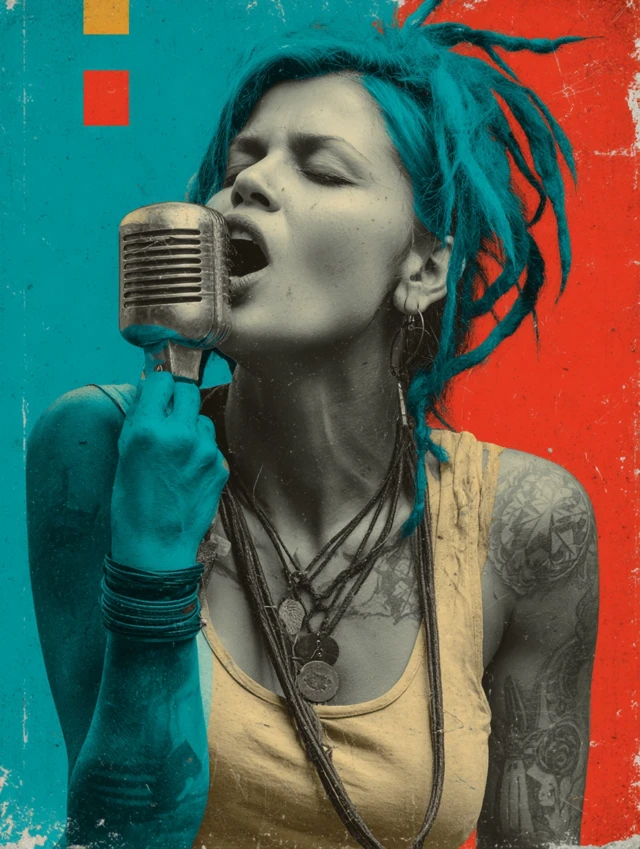 Punk Singer with Dreadlocks and Tattoo Abstract Art