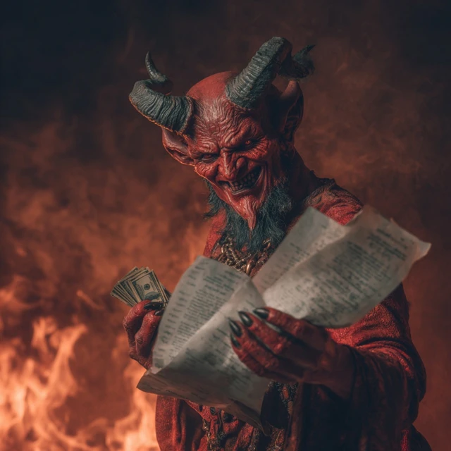 Satan in Hell Offering Money and Documents