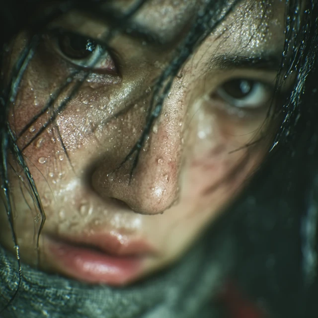 Emotional Asian Woman in the Rain Ultra Realistic Portrait