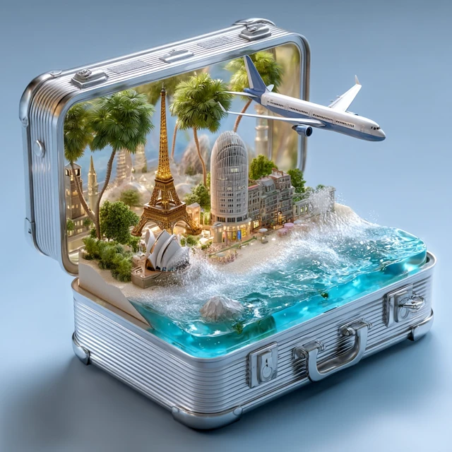 Miniature World in a Suitcase Dream Travel Scene