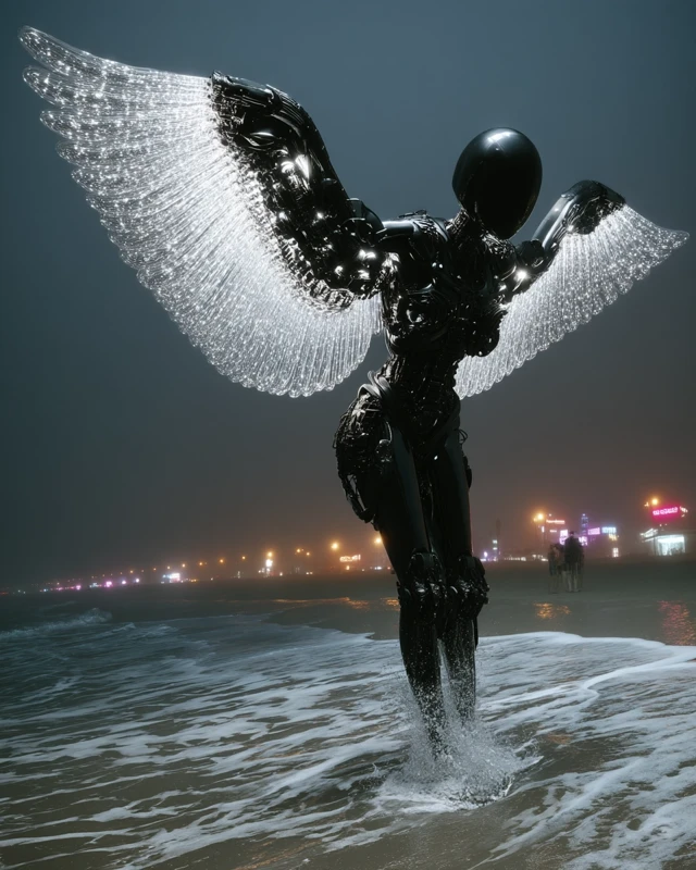 Futuristic Monster Leather Jacket and Transparent Wings