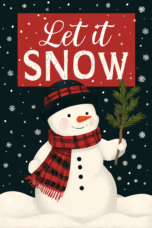 Cute Snowman Christmas Art Let it Snow Holiday Poster