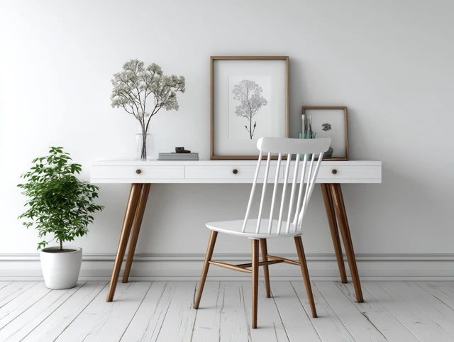 Minimalist White Desk and Chair - Professional Photography