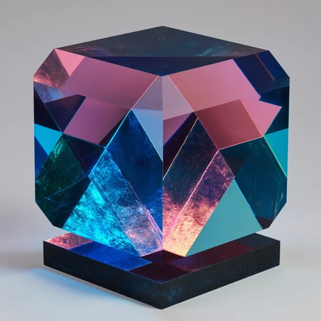 Geometric Time Space Sculpture Glass Carbon