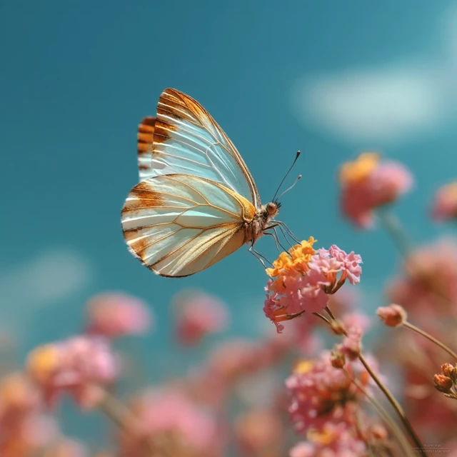 Butterfly in a Meadow Spring Dreamy Pastel Tones