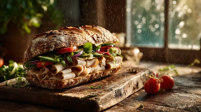 Artisanal Turkey Sandwich with Fresh Vegetables Photography