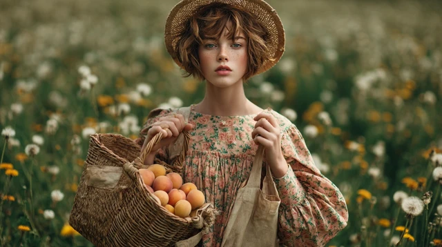 Vintage Woman with Peaches Summer Fashion