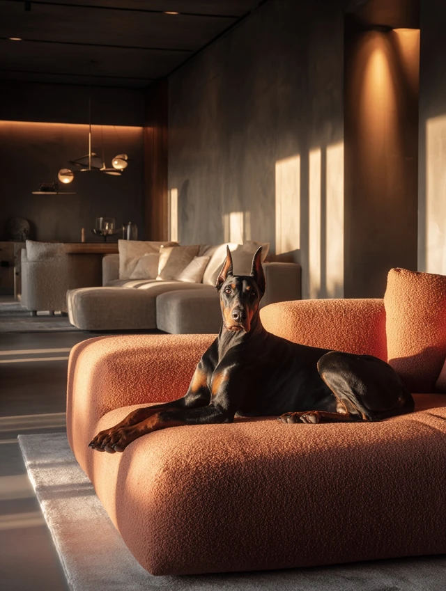 Modern Living Room with Doberman Dog