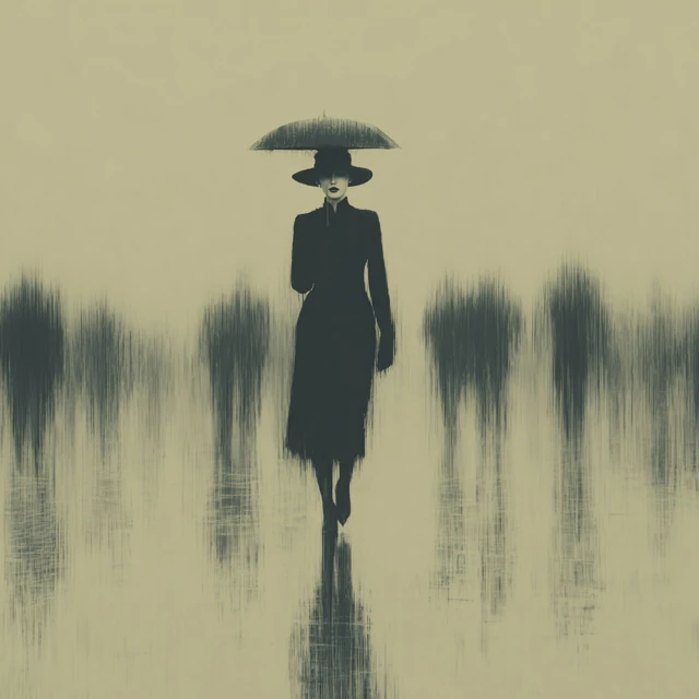 Woman with Umbrella in the Rain