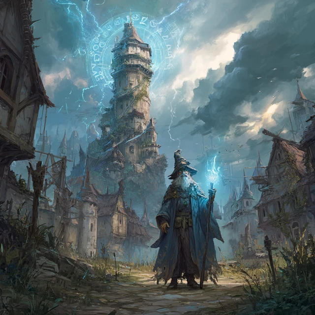 DND Mage in Village: Wizard Tower, Magic Runes