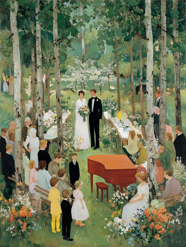 Wedding Ceremony Painting in the Woods