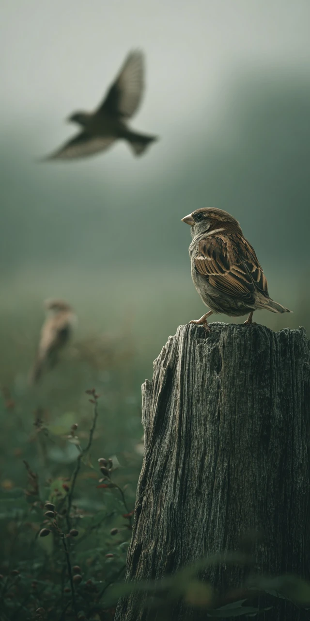 Lonely Sparrow on Stump  Nature Photography