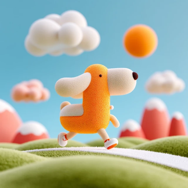 Cute 3D Dog Running in the Park - Bright Colors