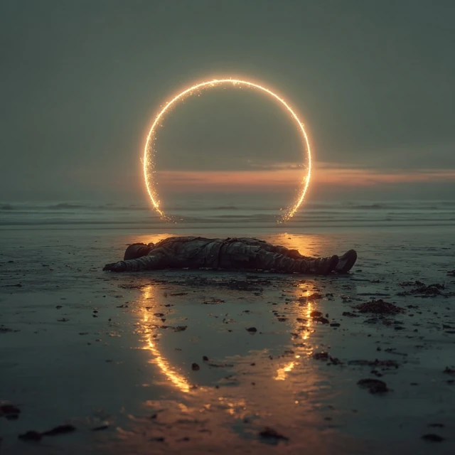 Sunset Beach Portal Man Atmospheric Art