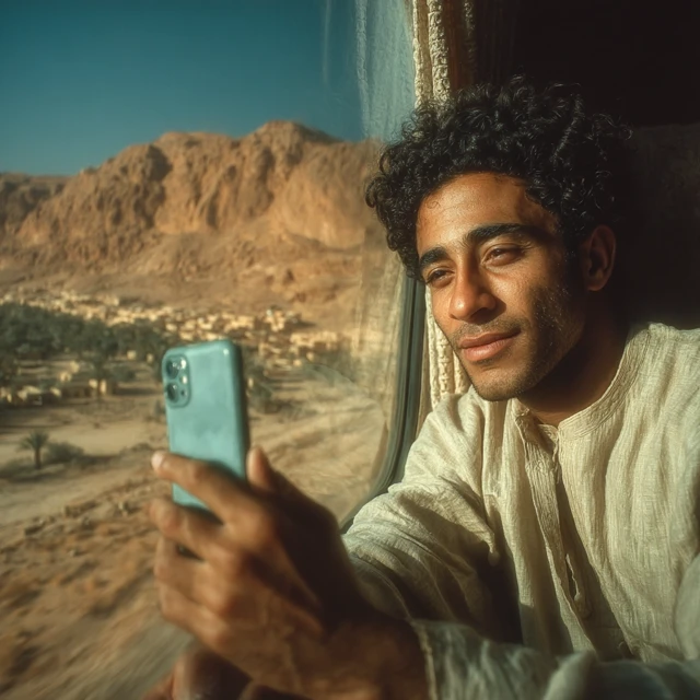 Saudi Man Taking Photo in Desert Landscape