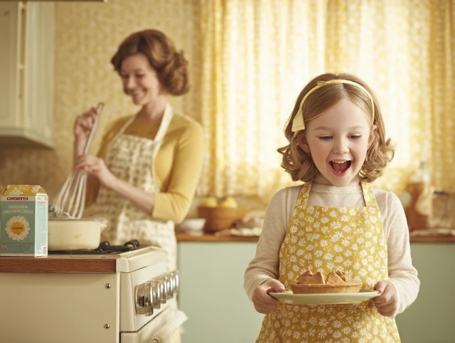 Family baking happy mother and daughter in the kitchen