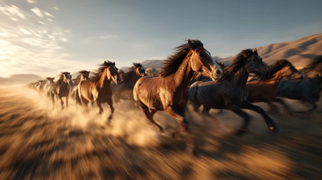 Wild Horses Galloping Across the Prairie