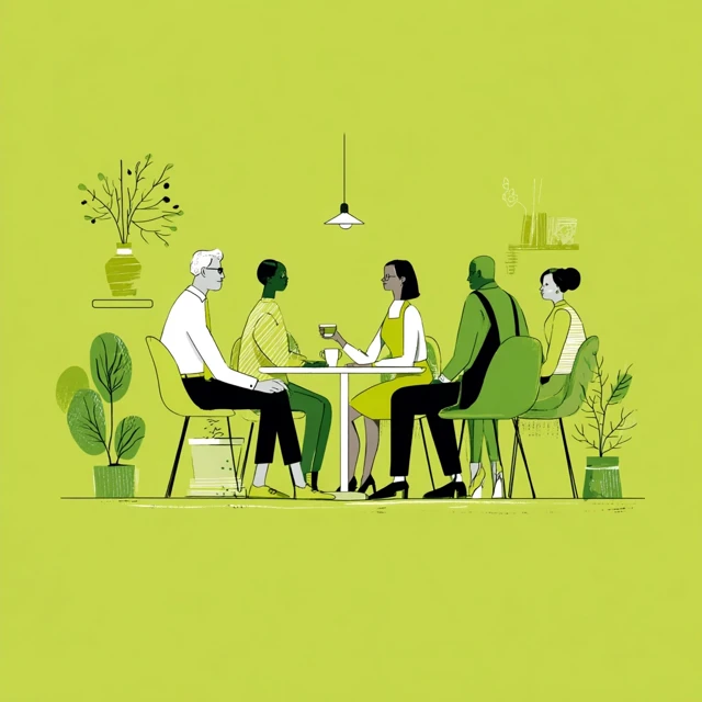 Business Educators Meeting in Green Cafe Illustration