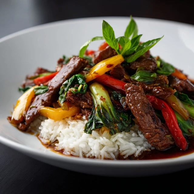 Thai Beef StirFry Dish with Jasmine Rice
