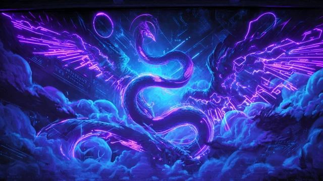 Cyberpunk Serpent Wall Mural Digital Art