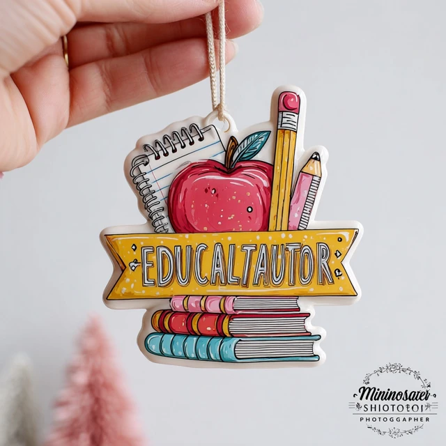Teacher Christmas Ornament Apple Pencil Notebook