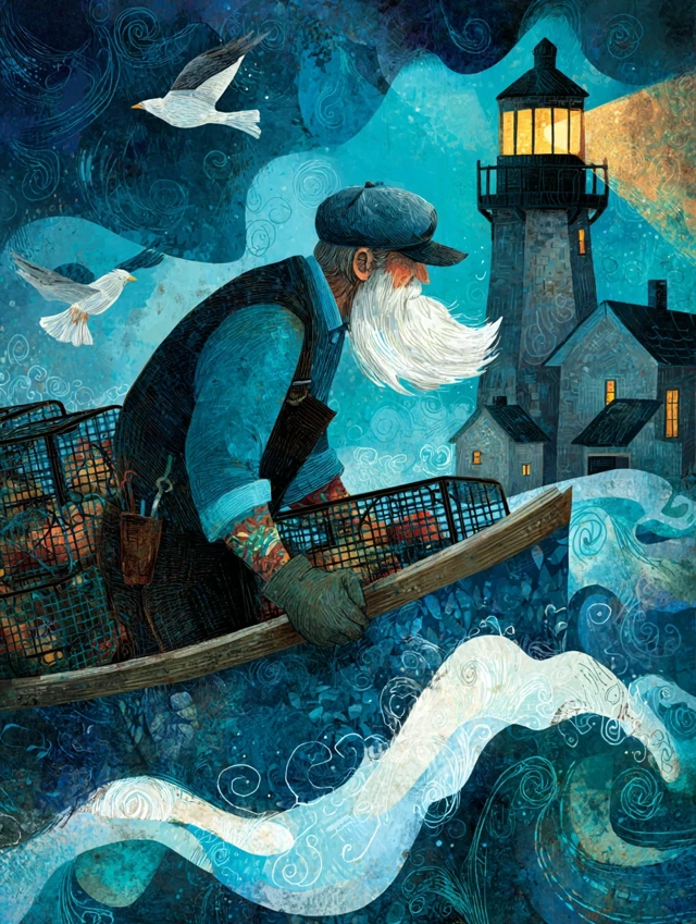 Old Lobsterman at Sea New England Coast