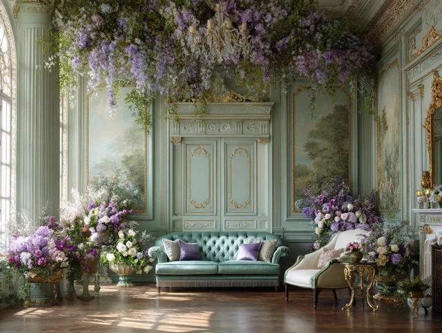 Elegant Room Lavender Flowers and Panel Walls