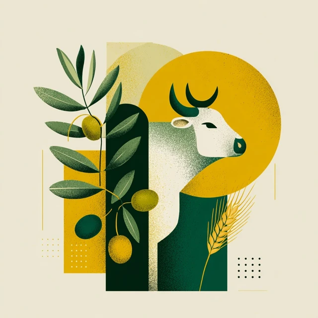 Tuscan Logo Illustration Maremma Cow Olives Wheat