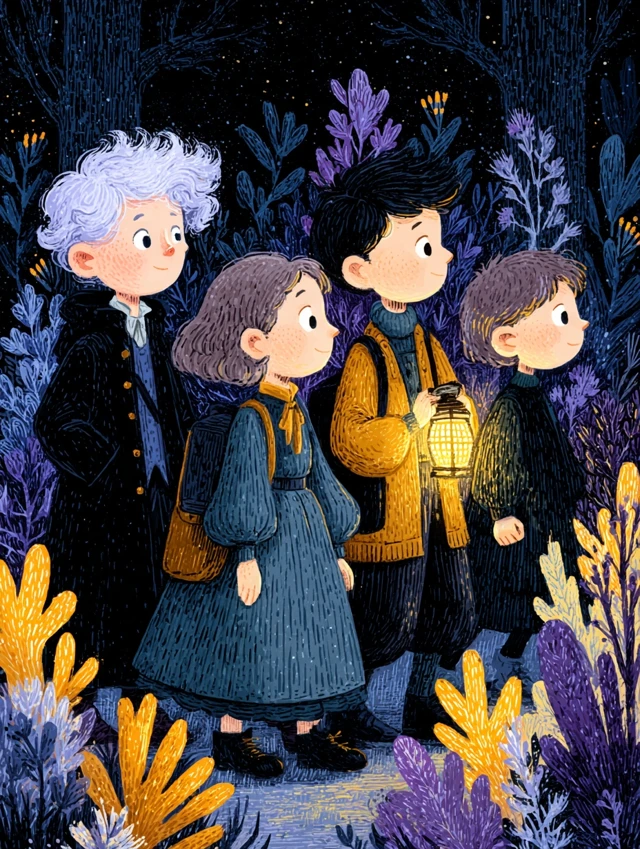 Kids Exploring a Magical Forest Illustration