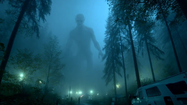 Scary Shadow Monster Stalking Forest Campers