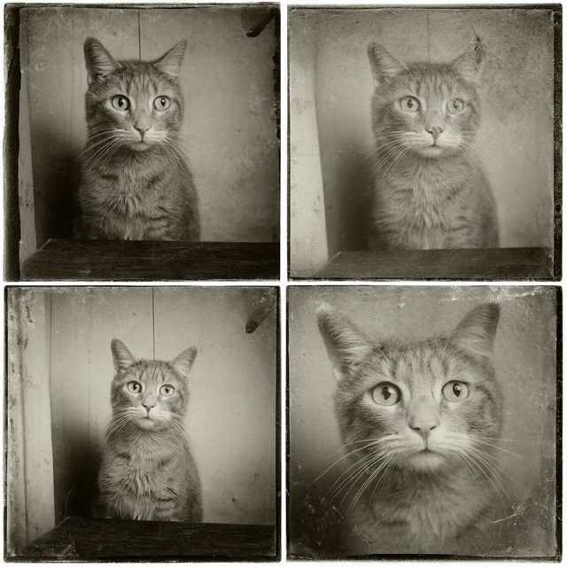 Retro Photobooth Cat with Bowl Cut