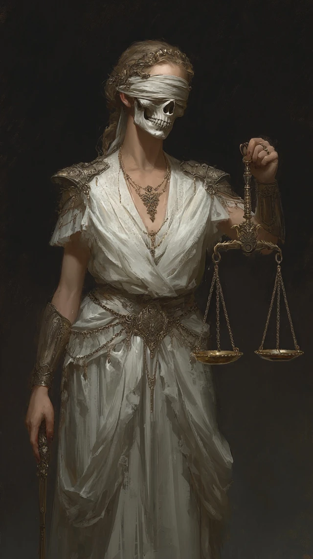 Dark Fantasy Art Lady Justice Skull Face Scales