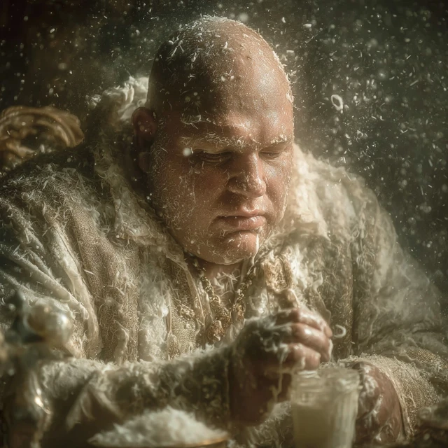 Realistic Photo Fat Bald Man Coconut Milk 4K Ultra HQ