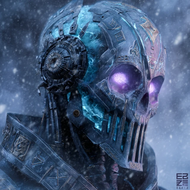 Cyberpunk Undead Knight with Cybernetic Eyes