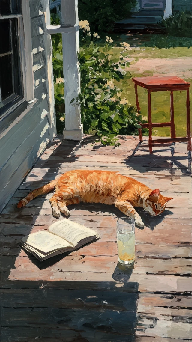 Orange Cat Lemonade and a Book Summer Scene