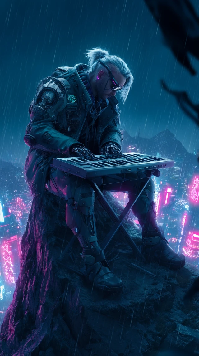 Cyberpunk Composer on Mountain Top