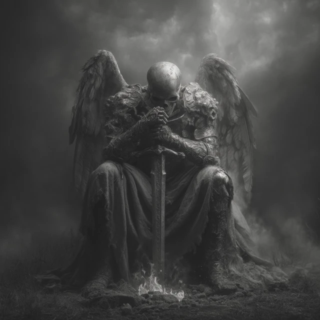 Warrior with Sword in Dramatic Black and White