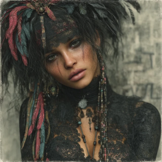 Mystic Witch Portrait: Burdened Wisdom and Veiled Face