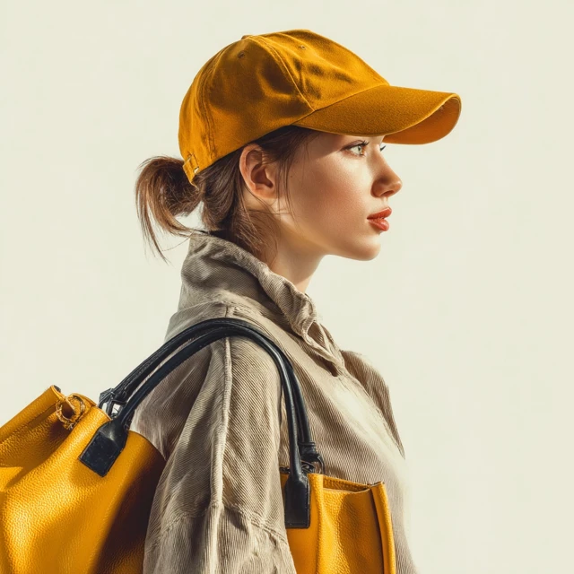 Girl in Yellow Cap with Handbag Fashion Portrait
