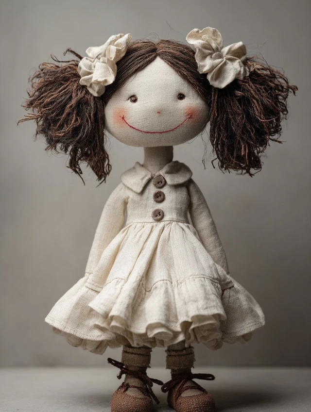 Happy Rag Doll in White Dress Adorable Design
