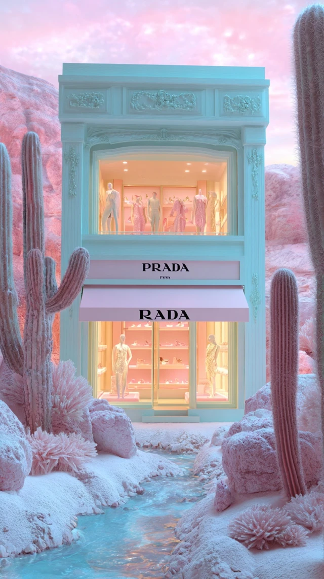 PRADA Store in a Pastel Desert Scene Fashion Photography