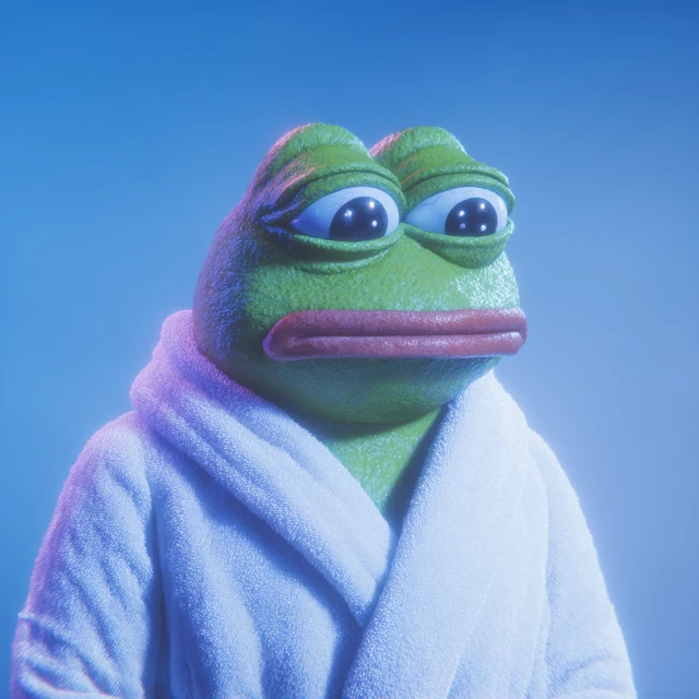 Sad Pepe the Frog in a Robe - Hyperrealistic 3D Art