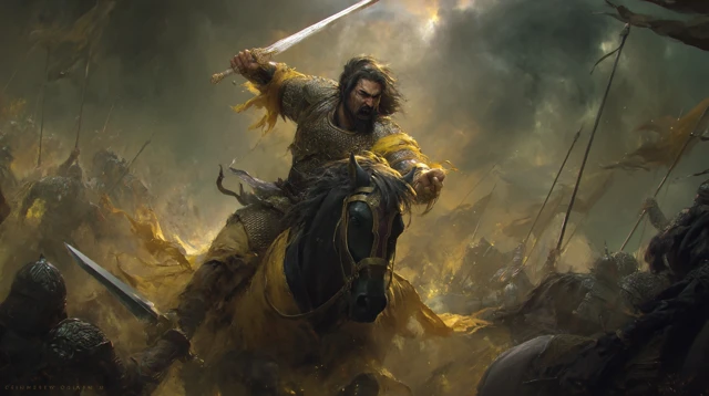 Genghis Khan in Battle Epic Painting