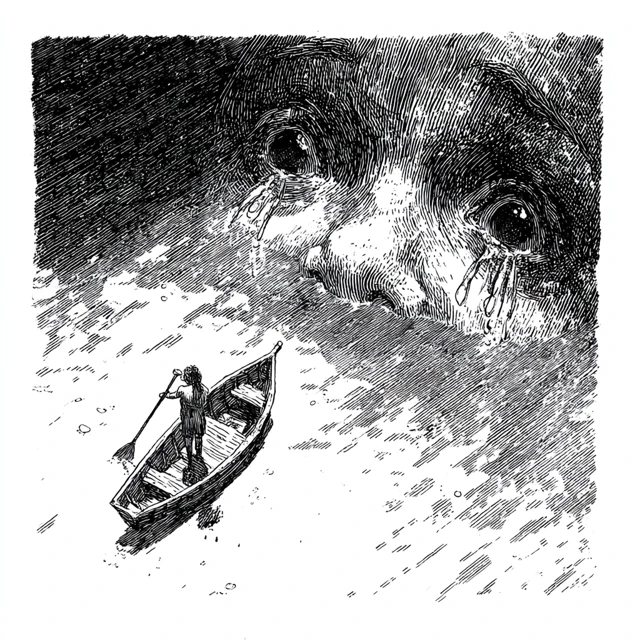 Surreal Ink Illustration Boat and Face