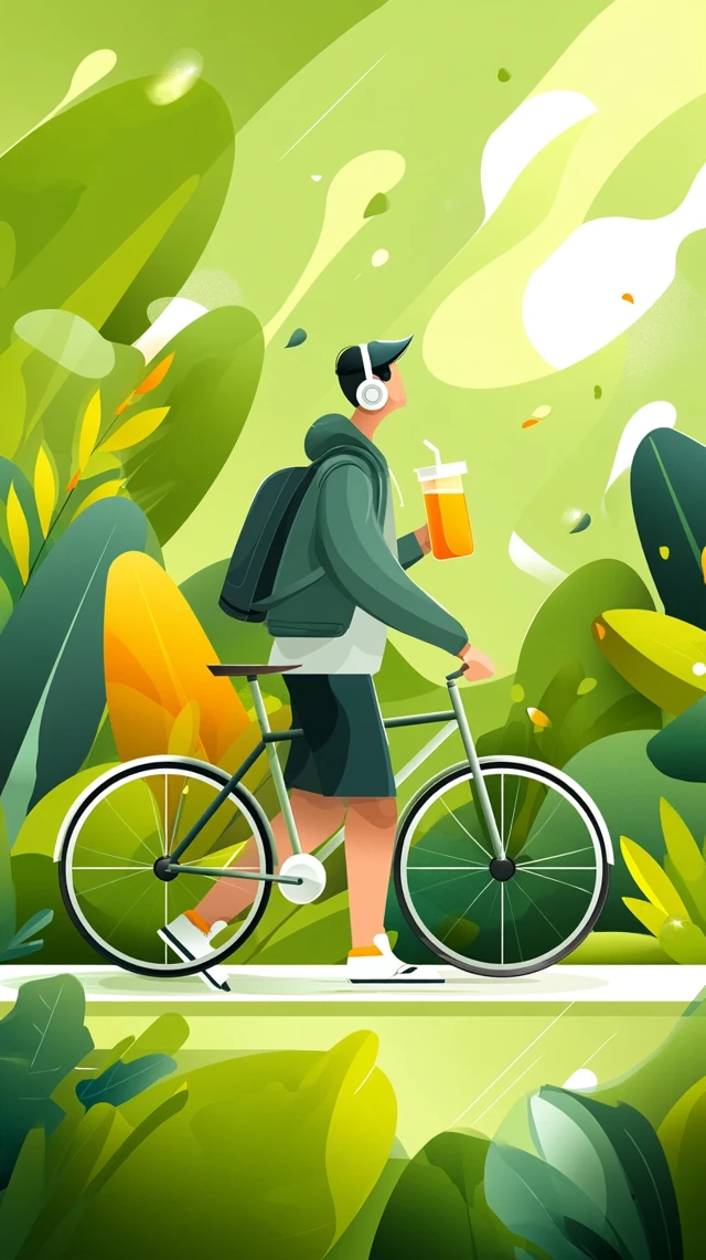 Sporty Boy on Bike in Park Graphic Illustration