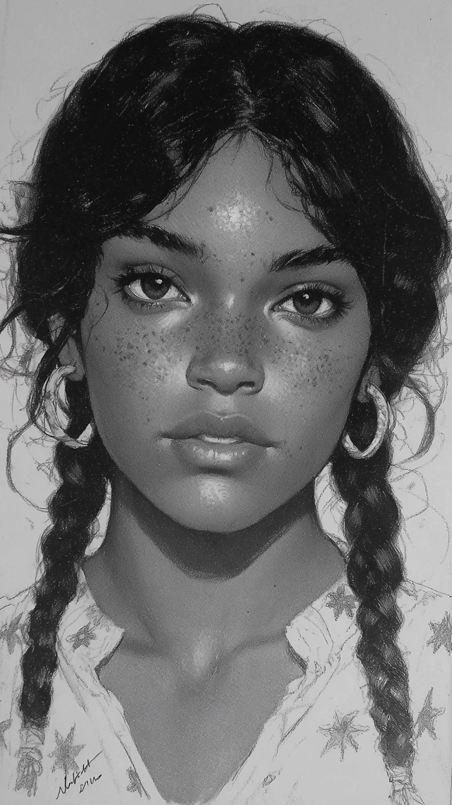 Indigenous American Woman Pencil Drawing Portrait