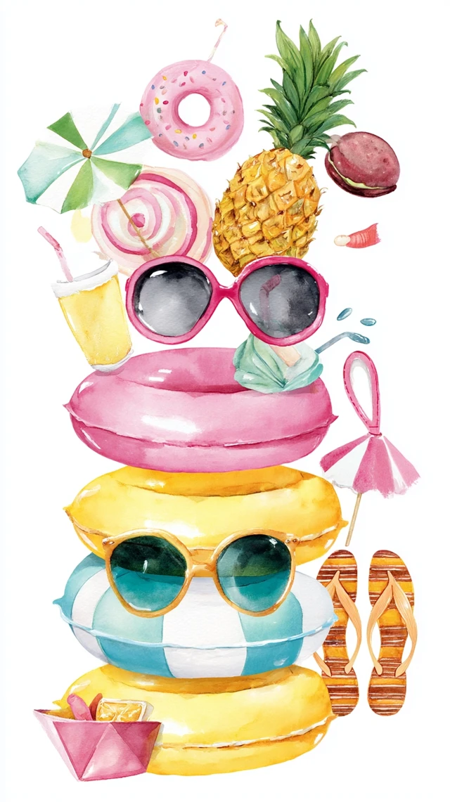 Watercolor Pool Party Decorations Illustration